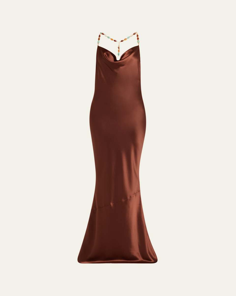 Finley Beaded Satin Slip Gown
